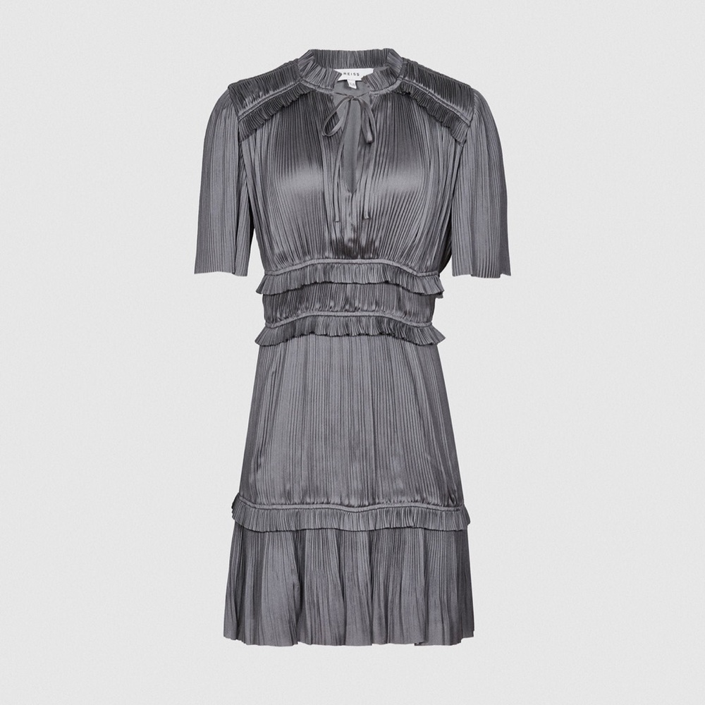 Reiss Lydia textured self stripe dress - Steel - Size 4US/8UK